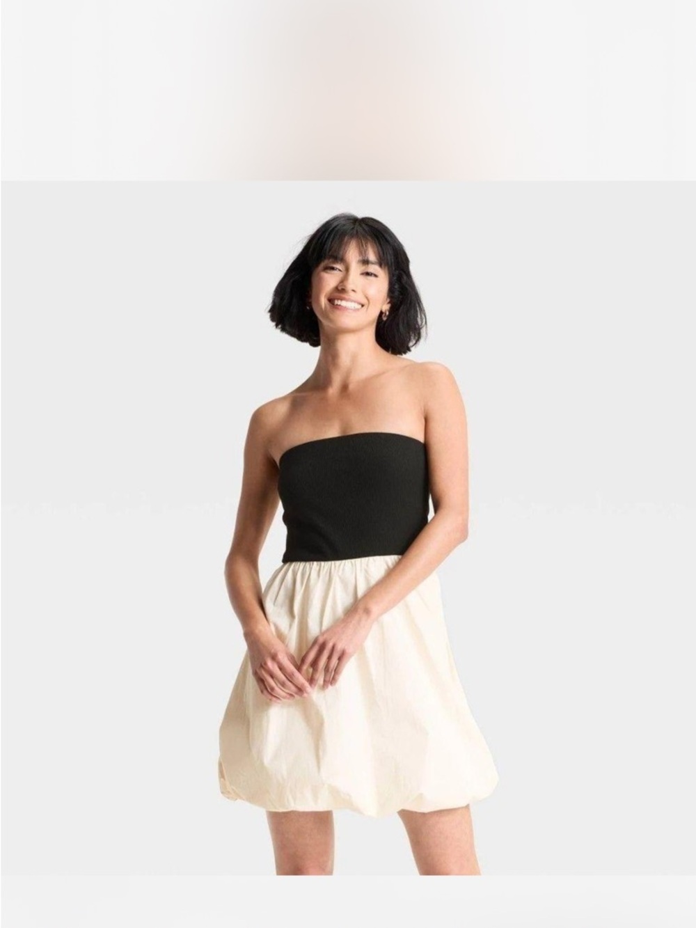 wild fable Strapless Black Bodice with Cream Bubble Skirt Mini Dress